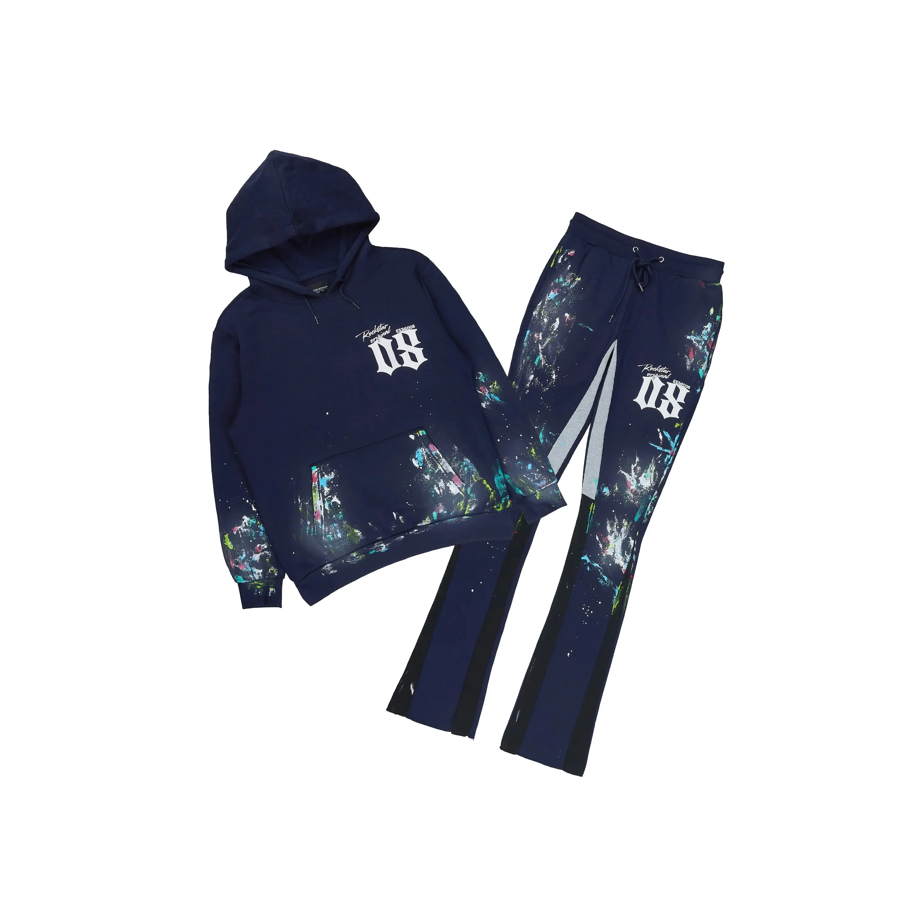 Garth Navy Hoodie/Stacked Flare Pant Track Set