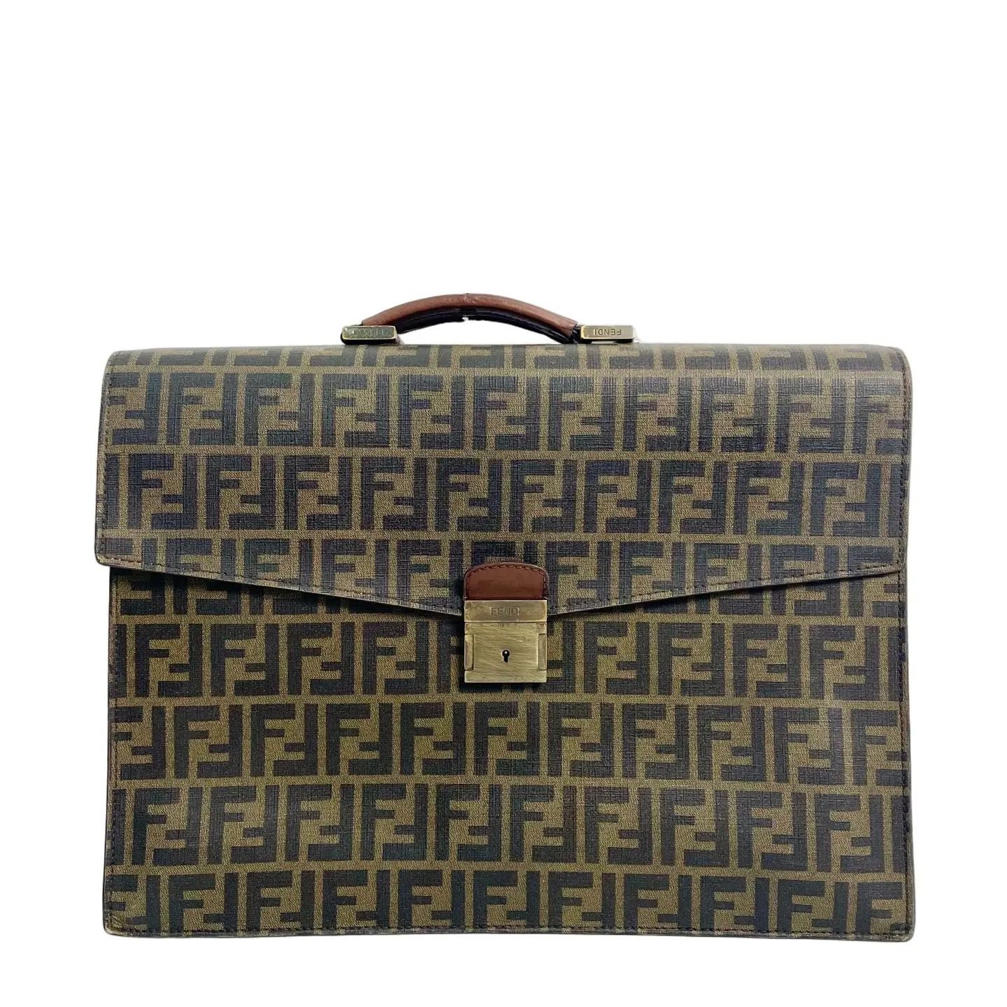 Pre-owned canvas handbag Fendi Vintage FF Zucca Brown Top Handle Briefcase with Shape