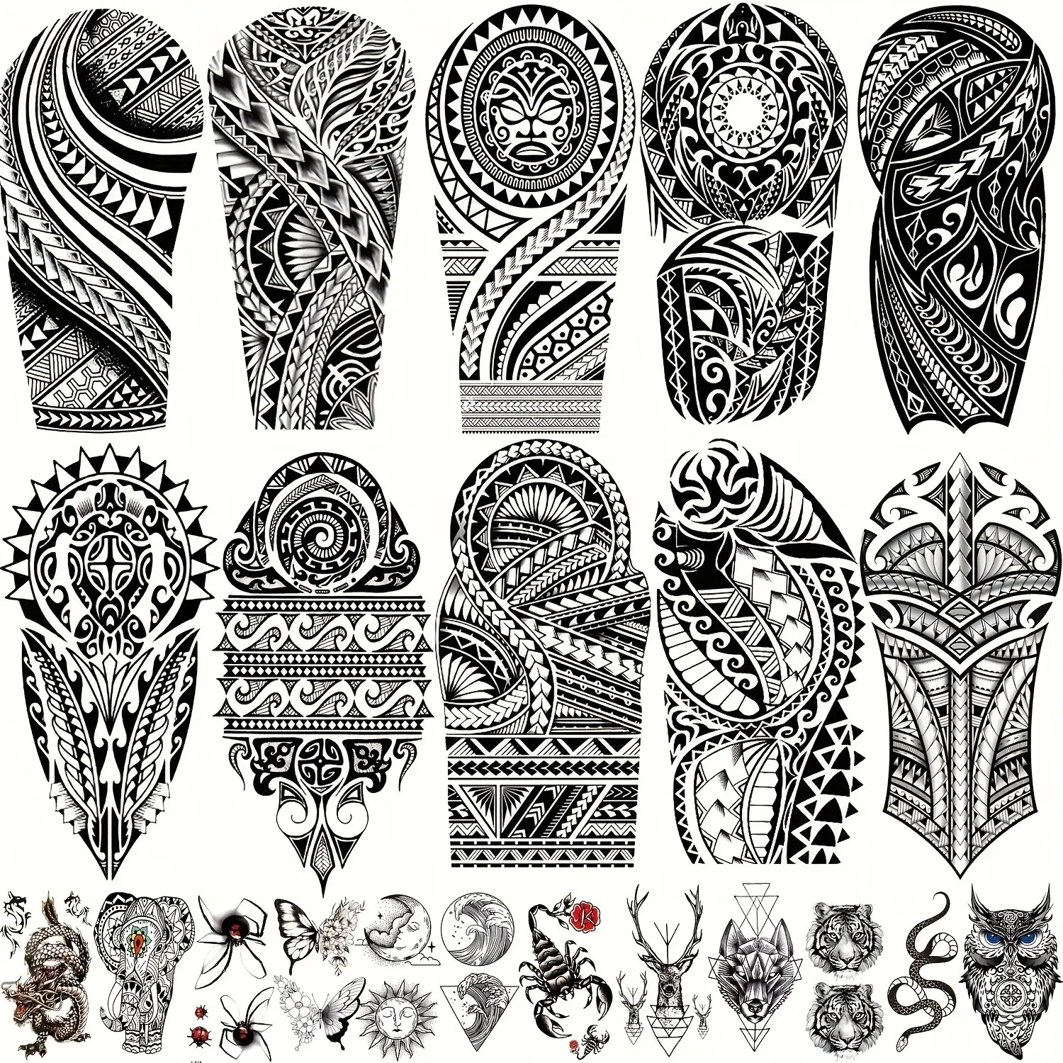 Māori Tribe Temporary Tattoo Set, Waterproof Temporary Tattoos, Temporary Fake Tattoo, Body Fake Tattoos, 22 Animal Designs, Durable Long-Lasting, Suitable for Men Women Arms Legs Hands Neck, Tattoo Stickers