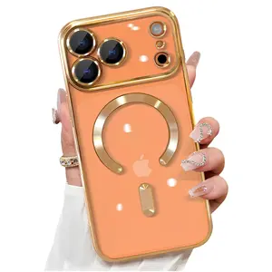 Clear Magnetic Case for iPhone 17 Pro Max 16 15 14 13 Pro Max, Compatible with MagSafe, Slim Soft TPU Transparent Phone Cover with Built-in Camera Lens Protector, Shockproof Anti-Scratch Design