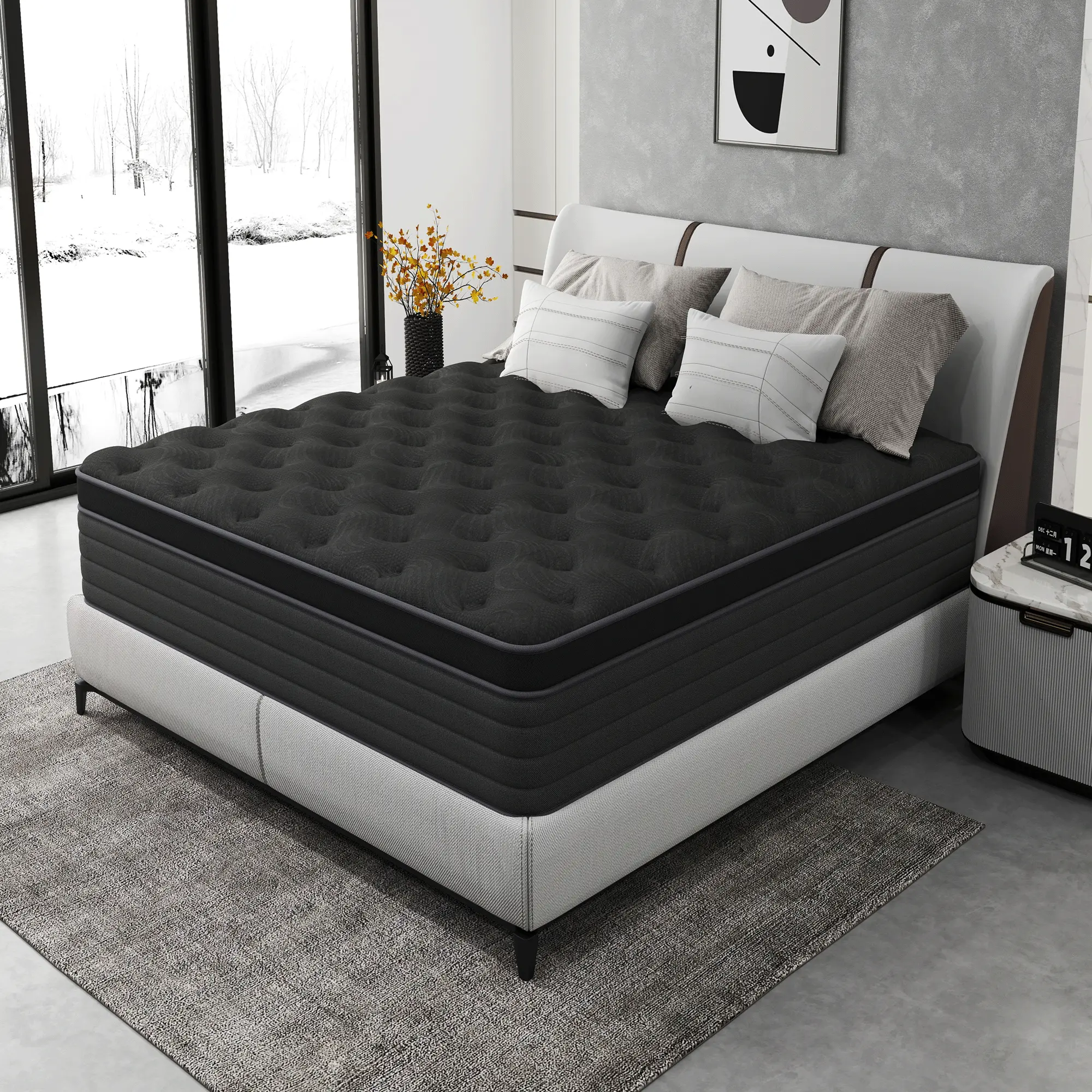 12-14 in Black Knit Memory Foam Mattress with Independent Pocket Springs-Memory Foam Mattress, Twin Full Queen King, Medium Firm, Pressure Relief, No Motion Transfer, Breathable Bed, Supportive, Space Saving, Long Lasting, Cozy Sleep, Bedroom Must-Have