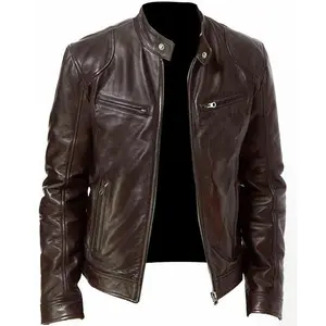 Men's Leather Jacket Youth Stand Collar Punk Motorcycle Leather Jacket