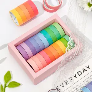 Box of 20 Rolls Pure Color Washi Tape Set, DIY Macaron Colors Decorative Collage Scrapbooking Simple Adhesive Tape Material, Sticky Handmade Supplies