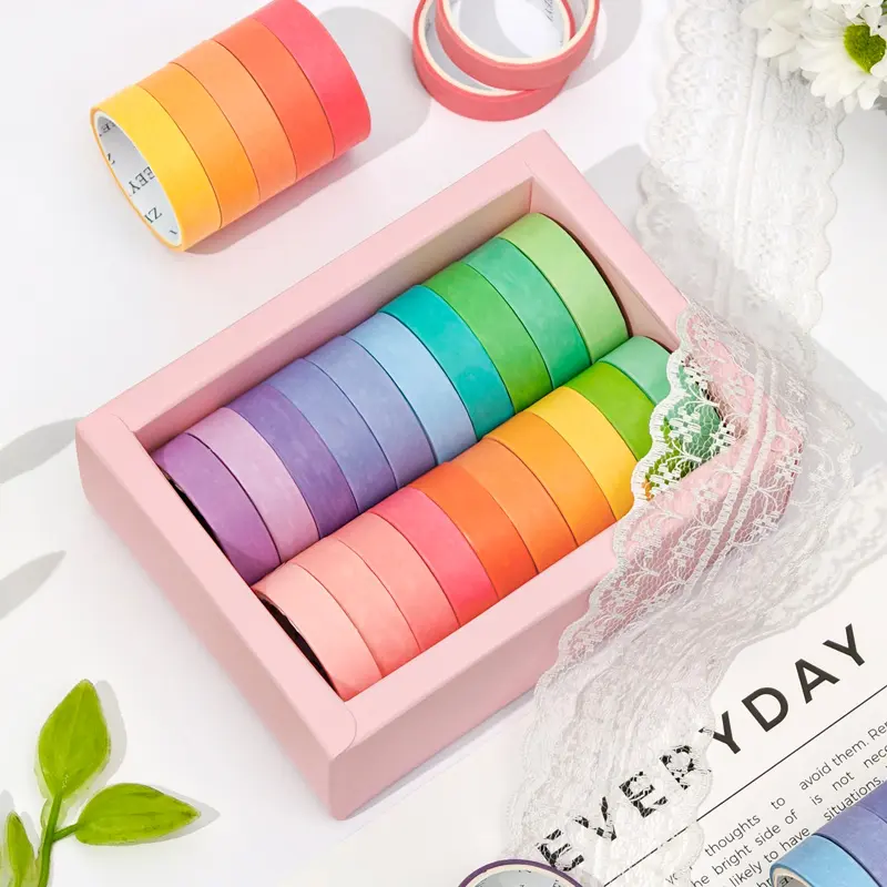 Box of 20 Rolls Pure Color Washi Tape Set, DIY Macaron Colors Decorative Collage Scrapbooking Simple Adhesive Tape Material, Sticky Handmade Supplies, Scrapbook Materials, Scrapbook Accessories
