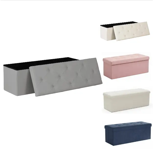 Folding Storage Ottoman Bench with Padded Seat Large Storage Chest Foot Rest Stool for Toys Blankets and Home Organization 660LB Capacity