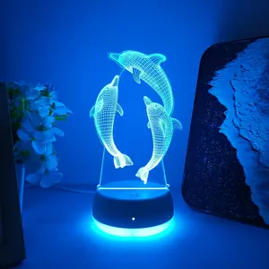 Cute Dolphin 3D Night Light, USB Powered Bedside Lamp, Home Decor Lighting, Atmosphere Lighting, Ideal Gift for Living Room & Bedroom Decoration, Indoor Decorative Light