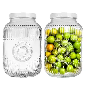 2 Pack Wide Mouth 1 Gallon Clear Glass Jar with Lid, Heavy Duty Airtight Screw Lid with Silicone Gasket - Large Mason Jar with 2 Scale Mark for Fermenting Kombucha and Storing Food