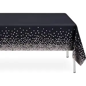 LIKAJON 6 Pack Black and Rose Gold Polka Dot Tablecloth, Black Plastic Table Cloths for Parties Disposable, 54x108 inch Waterproof Rectangular for Birthday Party Graduation Picnic Halloween