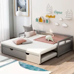 Dreamzon Extending Daybed with Trundle, Wooden Daybed with Trundle, Gray