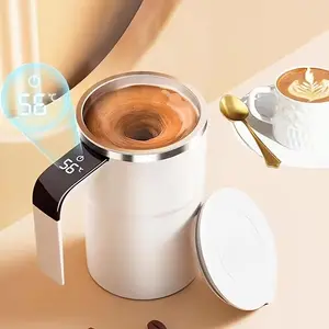 USB Rechargeable Coffee Cup with Temperature Display, Eco-Friendly Reusable Sturdy Automatic Stirring Mug for Coffee Milk Protein Powder, Home Office Travel Gift, Drinkware