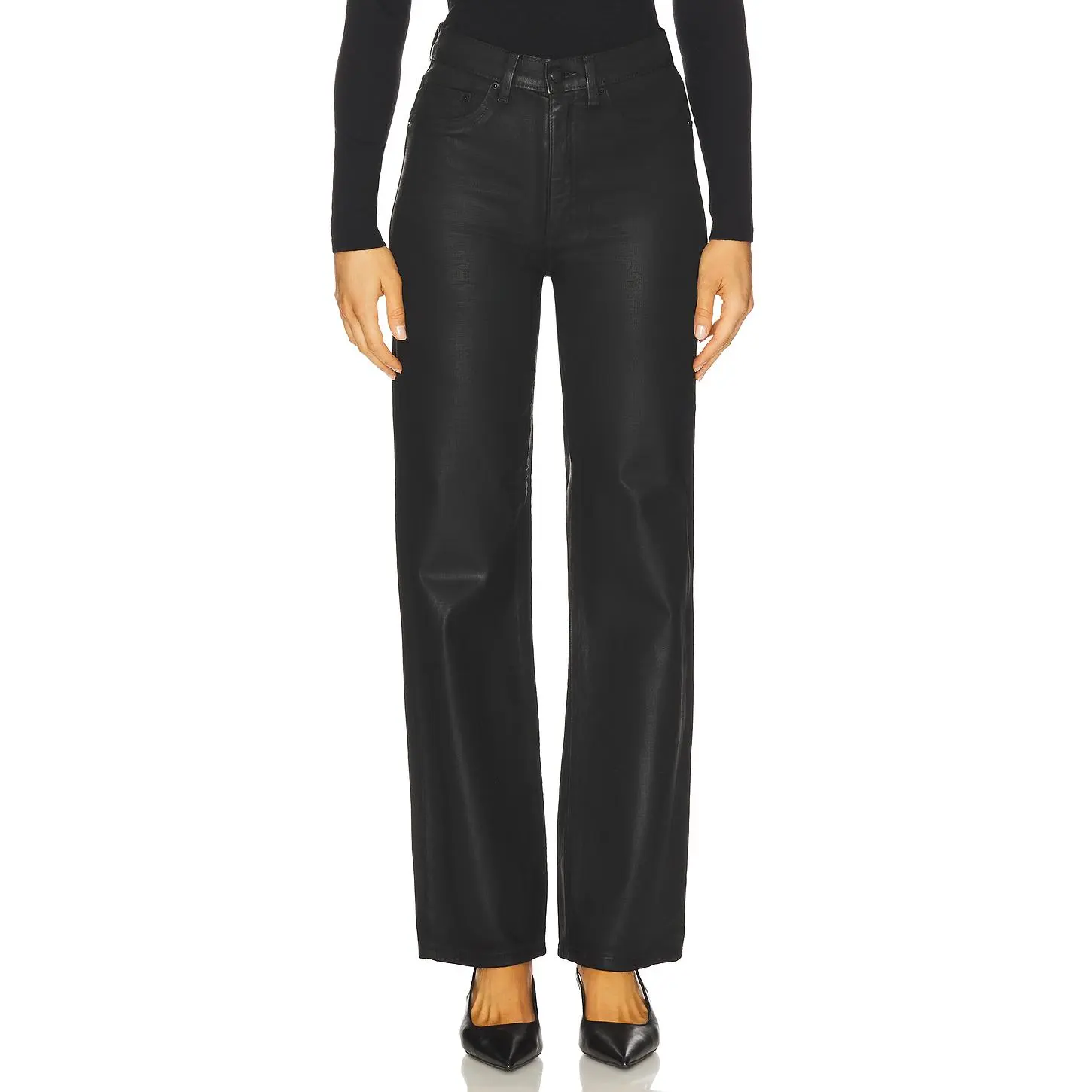 DL1961 Karmine High Rise Wide Leg Jeans in Black Coated