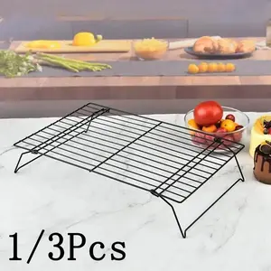 3-layer foldable non stick cooling rack, stackable grid design, stable folding legs, very suitable for cooling cookies and bread, uniform air circulation for rapid cooling, very suitable for daily baking, home kitchen, and outdoor barbecue