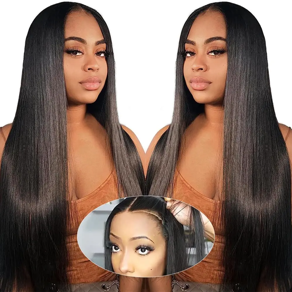 Bling Hair Wear to Go Human Hair Bleach Knot Pre Plucked Pre Cut 5x5 Lace Closure Wig Bone Straight Human Hair 180% Density Glueless Wig For Beginners