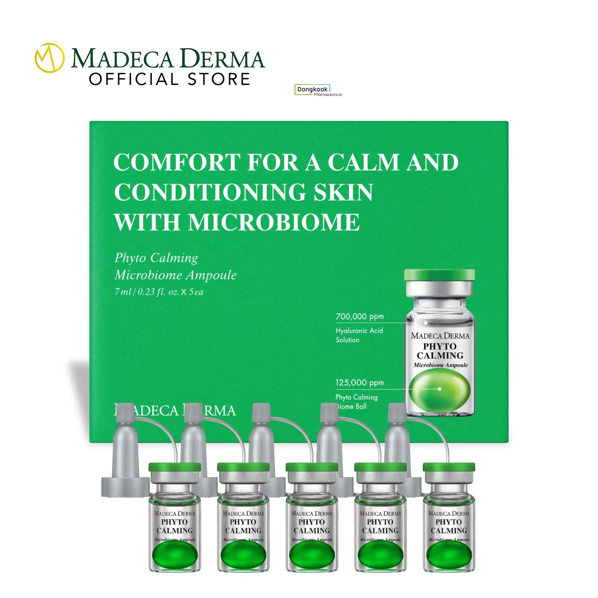 [Madeca Derma] 5 pcs of Phyto Calming Microbiome Ampoules - 125,000ppm for Calming & Soothing, Acne Treatment, Sensitive-Skin, Skin Repair, Centella Asiatica, TECA, Hyaluronic Acid