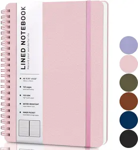 Pink Lined Spiral Journal Notebook with 160 Pages, 85.7in, A5 Spiral Notebook, Journaling Notebooks for Work, School, Women, Men, College Ruled Spiral Notebook, Hardcover Leather Journals