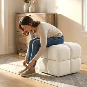 Furnimart Chenille Square Luxury Shoe Bench, High-Resilience Plush Foam Vanity Stool—Comfortable and versatile home seating that retains its shape even after prolonged use, perfect for bedroom vanities, living rooms, walk-in closets, and lounges