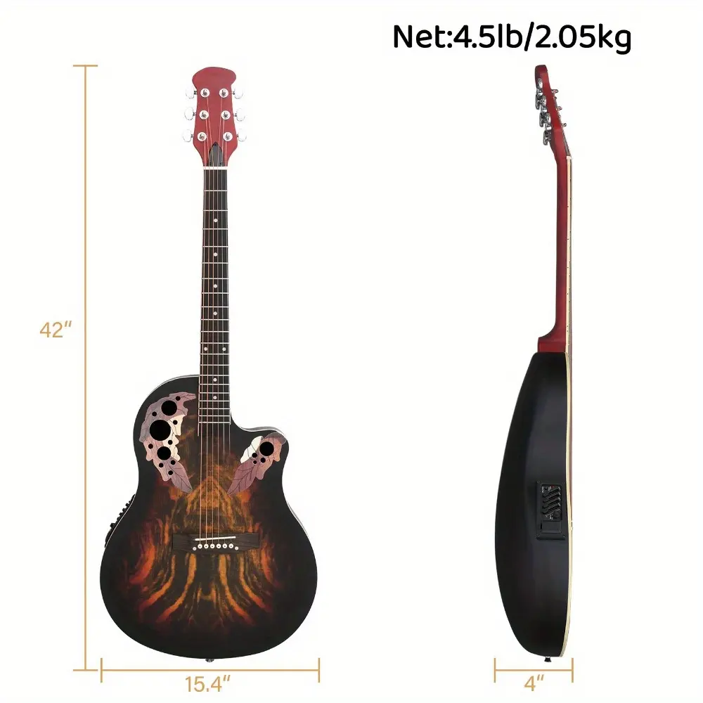 41-in Full-Size Cutaway Acoustic-Electric Classical Guitar - Rosewood Fingerboard, Spruce Top, Round Back, Grape-Shaped Soundhole, Sunset Color, Sturdy & Flexible, 4-in ABS Plastic Components, 4.5 Lb / 2.05 Kg Musical Instrument for Hobbies
