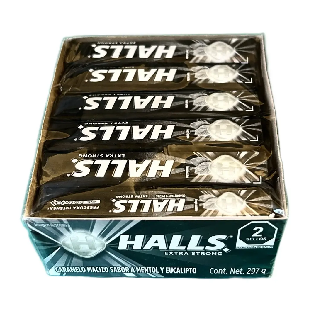 Halls Extra Strong Black Hard Candy - Menthol and Eucalyptus Flavor- Sweet Fruity Snack spanish candy mexican dulces Bonbon