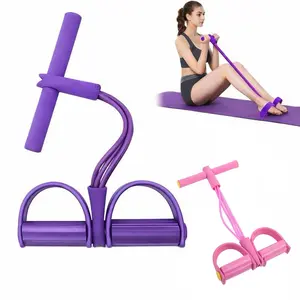 Elastic Fitness Sport Tension Rope Abdominal Exerciser, Durable Elastic Bands, Workout Bands, 4-Tube Elastic Yoga Pedal Puller Resistance Band, Natural Latex Tension Rope Fitness Equipment, for Abdomen/Waist/Arm/Leg Stretching Slimming Training