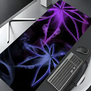 Psychedelic Neon Maple Leaf Design Large Gaming Mouse Pad, Aesthetic Desktop Decoration Pad, Desktop Accessory, Washable Rubber Pad Non-Slip Lock Edge Multi-Size Mouse Pad Suitable For Home Office, Good Gift