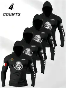 Men's 4-Piece Mexican Eagle Snake Print Hoodie Set, 100% Polyester, Casual Long Sleeve Drawstring Design, Spring & Fall Comfort Fit