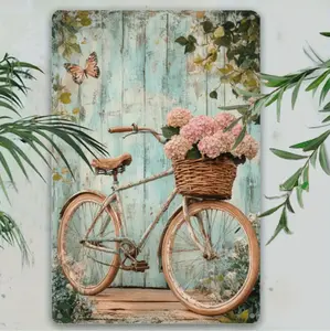 Charming Vintage Bicycle Sign with Floral Basket Ideal for Rustic Home and Garden Decor Perfect Gift for Any Occasion
