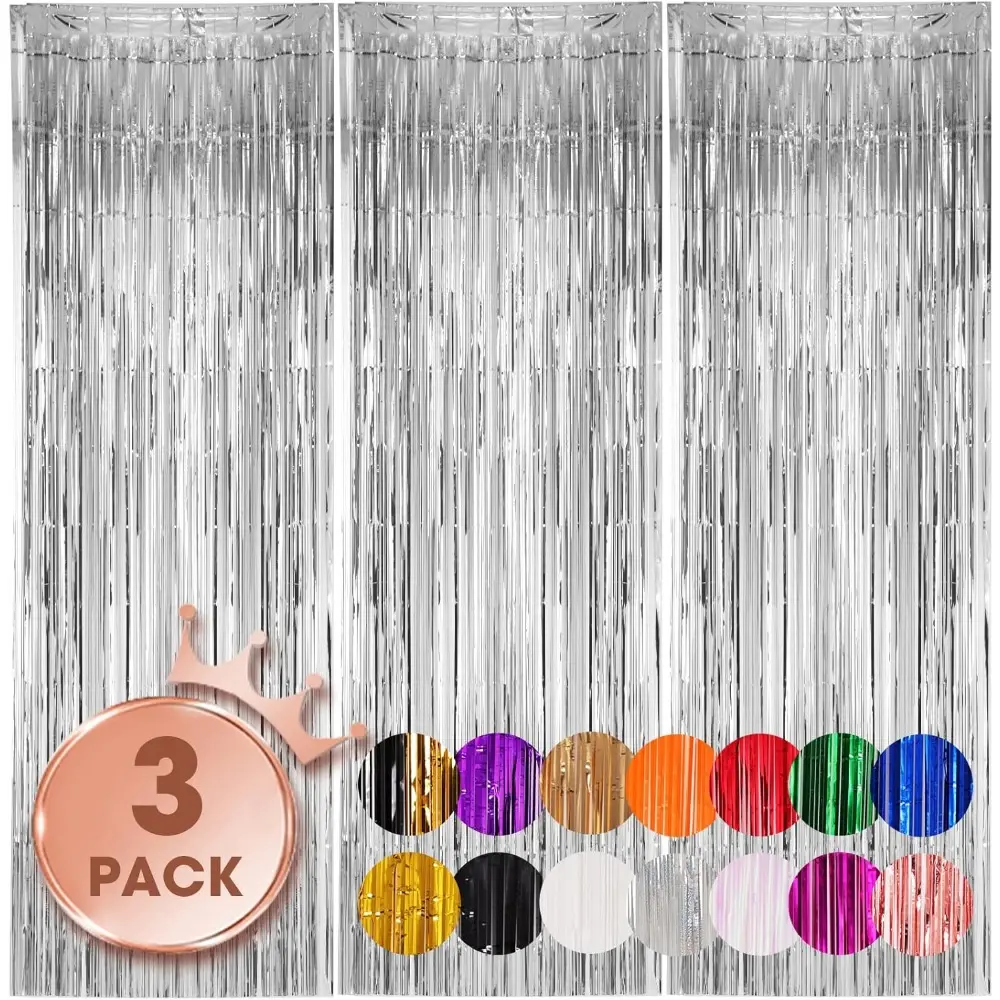 Stable Light Shiny Silver Foil Fringe Backdrop Curtains (3.3x8.2 ft) - Tinsel Streamers, Party Banners for Birthday Party, 2025 New Year's Eve Decorations, Door