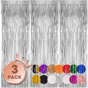 3.3x8.2 ft Silver Foil Fringe Backdrop Curtains, Tinsel Streamers for Birthday Party Decorations, Fringe Backdrop for 2025 New Years Eve, Graduation, Baby Shower, Gender Reveal