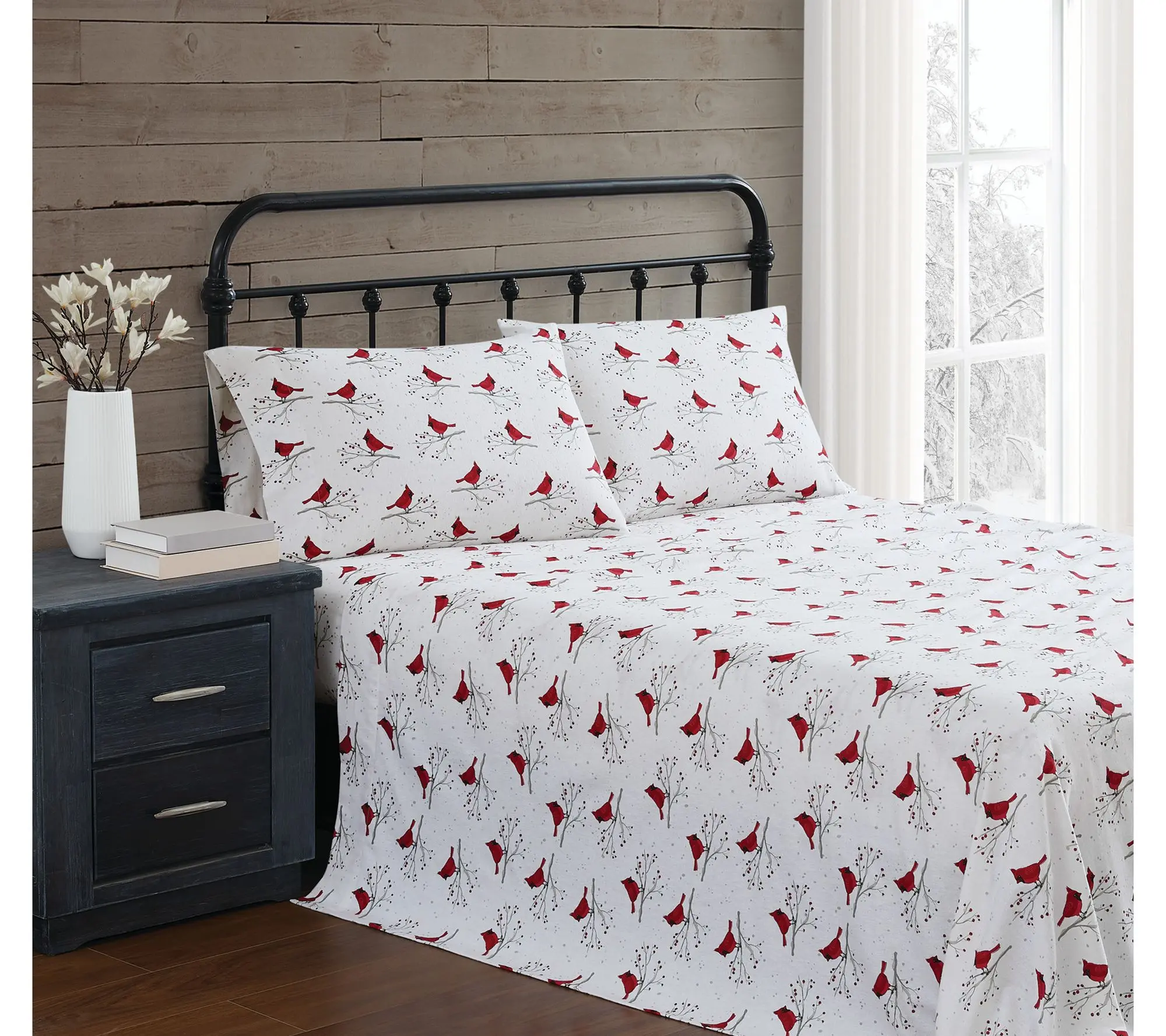 Truly Soft Cardinals Queen Flannel Sheet Set