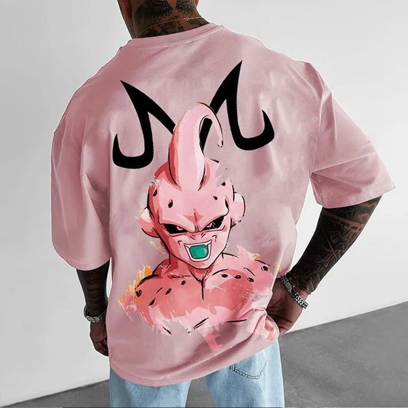 Men's Baggy Dragon Graphic T-Shirt, Casual Oversize Cotton Shortsleeve Top with Round Neck, Unisex Retro Streetwear with DBZ Graphics for Summer