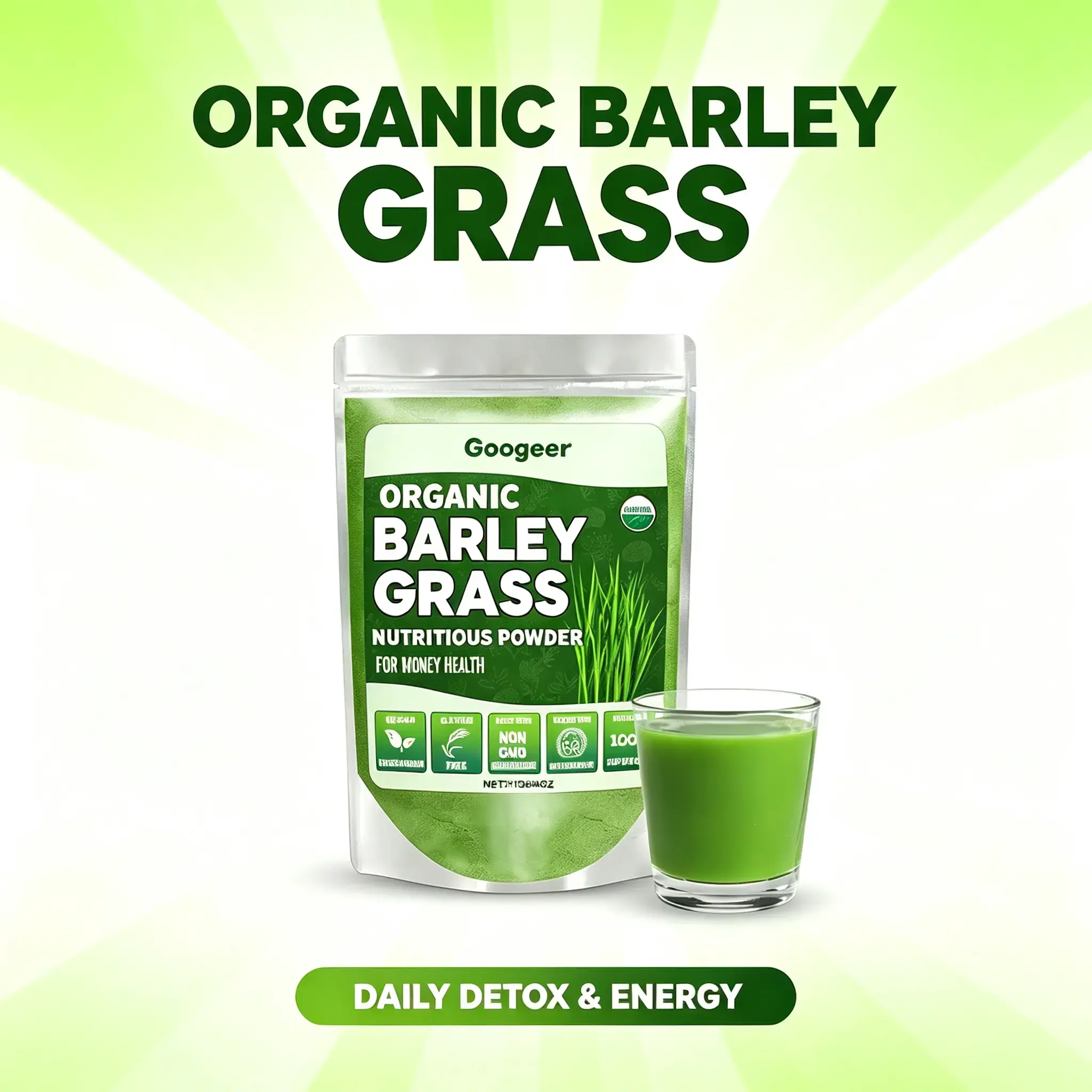 113g Organic Barley Grass Nutritious Powder, Gluten Free Vegan Non-GMO Daily Superfood Drink Mix for Overall Body Wellness Support