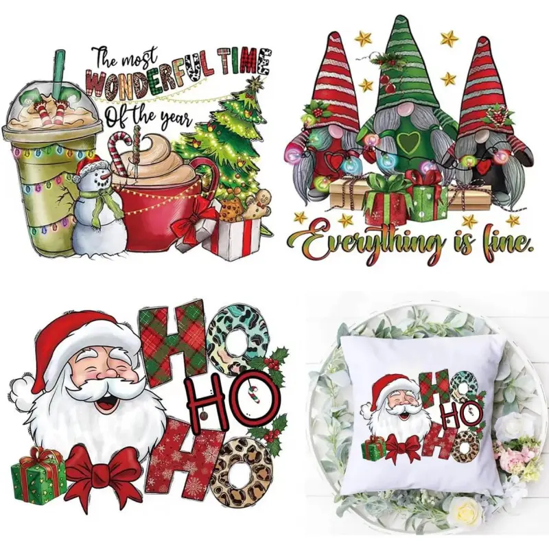 3Sheets Cute Christmas Iron on Transfers Patches, Winter Xmas Santa Claus Tree Gift Design Heat Transfer Decals Stickers for T-Shirts Clothing Jackets Jeans DIY Craft Supplies Christmas Decorations