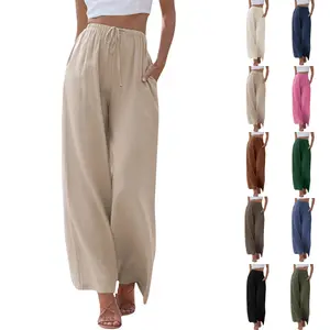 Yeokou Women's  Cotton Linen 2026 Summer Palazzo Pants Flowy Wide Leg Beach Trousers with Pockets Casual Wideleg