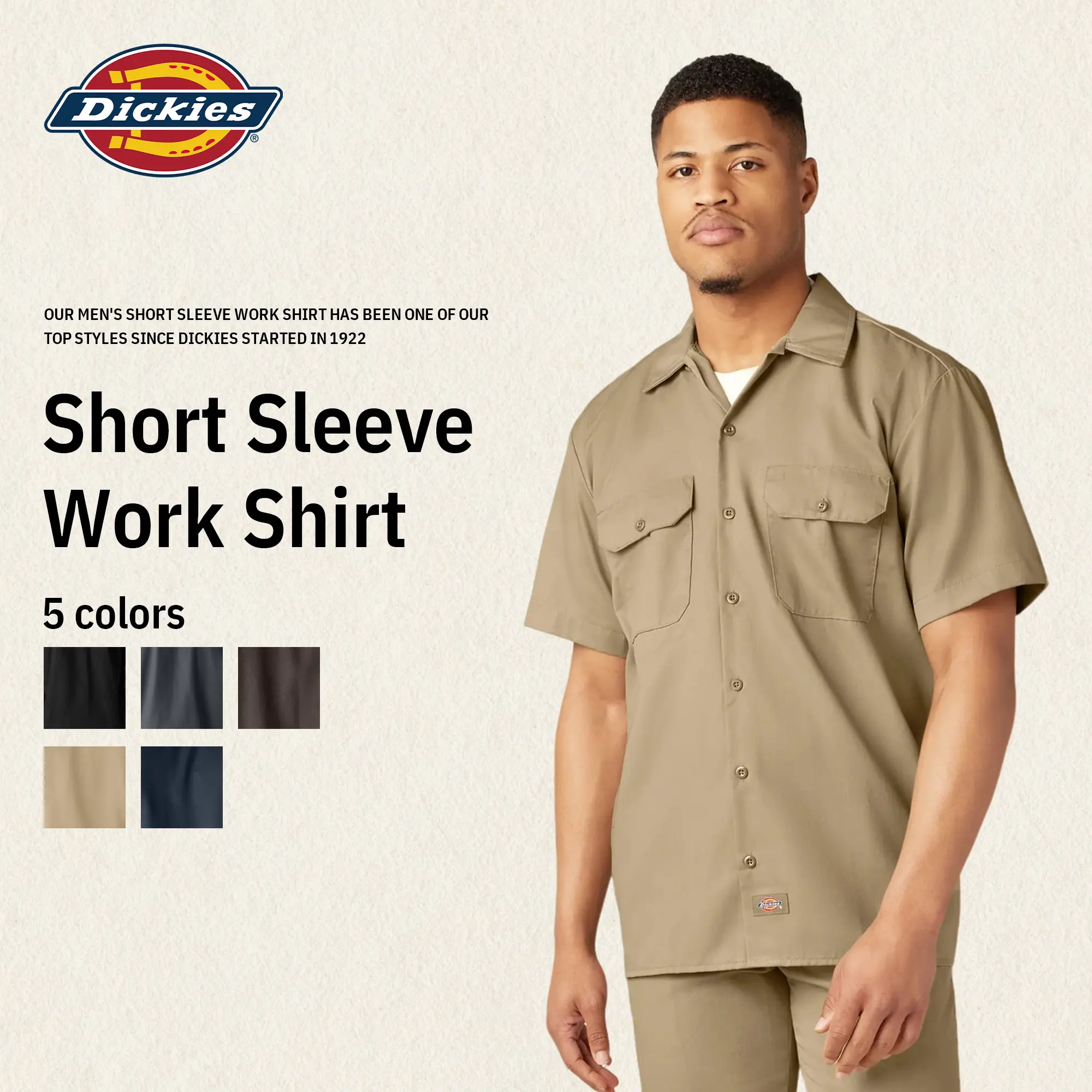 Dickies | Short Sleeve Work Shirt, Classic Fit Work Wear, Classic Fit Work Wear, Fitted Style, Collared Neck, Secure Chest Pockets, Moisture-Wicking, for Outdoor & Everyday Wear