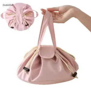 Large Capacity Drawstring Makeup Bag - Durable Travel Cosmetic Organizer with Sturdy Handles, Waterproof Portable Toiletry Bag for Women