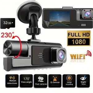 1080P dual-lens Camera Dash Cam - Infrared Night Vision, 170° Wide Angle & Built-In Audio - Includes 32GB Card, Loop Recording, G-Sensor - Perfect Vehicle Safety Camera 24 Hours Parking Mode For New Cars Or Holiday Gifts