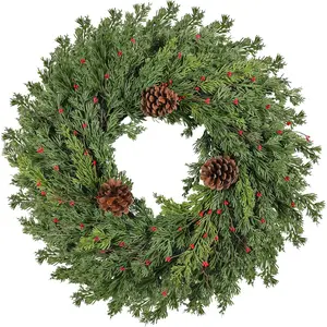 24 Inch Pine Christmas Wreath Artificial Green Winter Wreath for Front Door Indoor Outdoor Christmas Decorations for Window Home Holiday Thanksgiving
