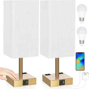 2-Pack Touch Control Table Lamps - 3-Way Dimmable with USB C+A Charging, AC Outlets & Bulb Included nightstand lamp lamps Lighting Modern Easter gifts