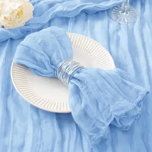50 Pack Light Blue Cheesecloth Summer Cloth Dinner Napkins Bulk 21x21 Inches for Wedding Bridal Shower Baby Shower Parties