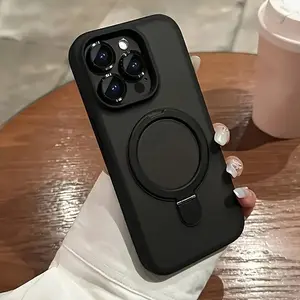 Magsafe skin-feel matte fulcrum case, Matte Metal Ring Stand with Hard Bumper Cover and Wireless Charging Capability for 11, 12, 13, 14, 15, 16 Pro Max Plus 17 Pro