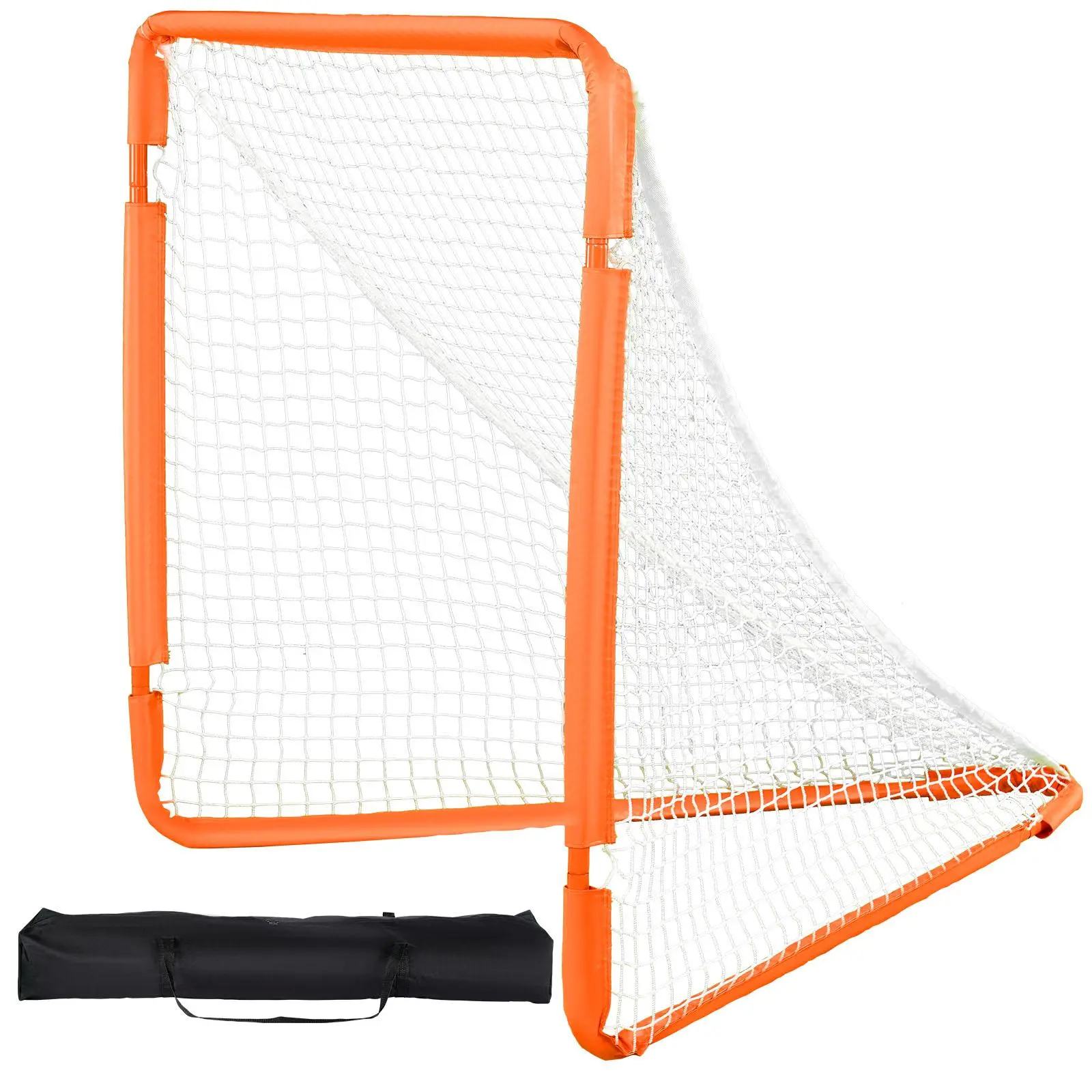 【summerfinds】VEVOR Lacrosse Goal, 4' x 4' Small Lacrosse Net, Folding Portable Lacrosse Goal with Carry Bag, Iron Frame Backyard Training Equipment, Quick & Easy Setup, Perfect for Training, Orange