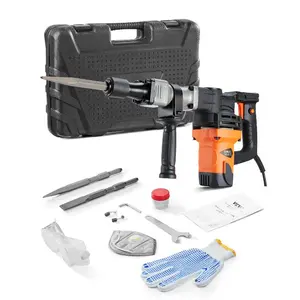 fathersdaygift VEVOR Demolition Jack Hammer, 1400W Electric Jackhammer Heavy Duty, 2900 BPM Concrete Breaker, 2pcs Chisels Bits Chipping with Case, Gloves