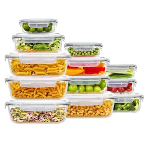[Video Only] Vtopmart 18 Pack Glass Food Storage Containers with Lids -Stackable Design for Kitchen Utensils Oven Microwave Freezer Dishwasher Kitchenware  Square Fridge Organizers Insulated Lunch Compartment Green Rectangle