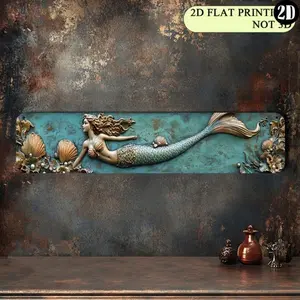 "Enchanting Mermaid Wall Art - Coastal Beach Decor For Bedroom, Turquoise & Gold Ocean Themed Sign, Nautical Mermaid Painting, Sea Jewel Accents, Aesthetic Room Decor For Girls, Women"Room Decor,Halloween Decor,Bathroom Decor,Bedroom Decor,Wall Decor gift