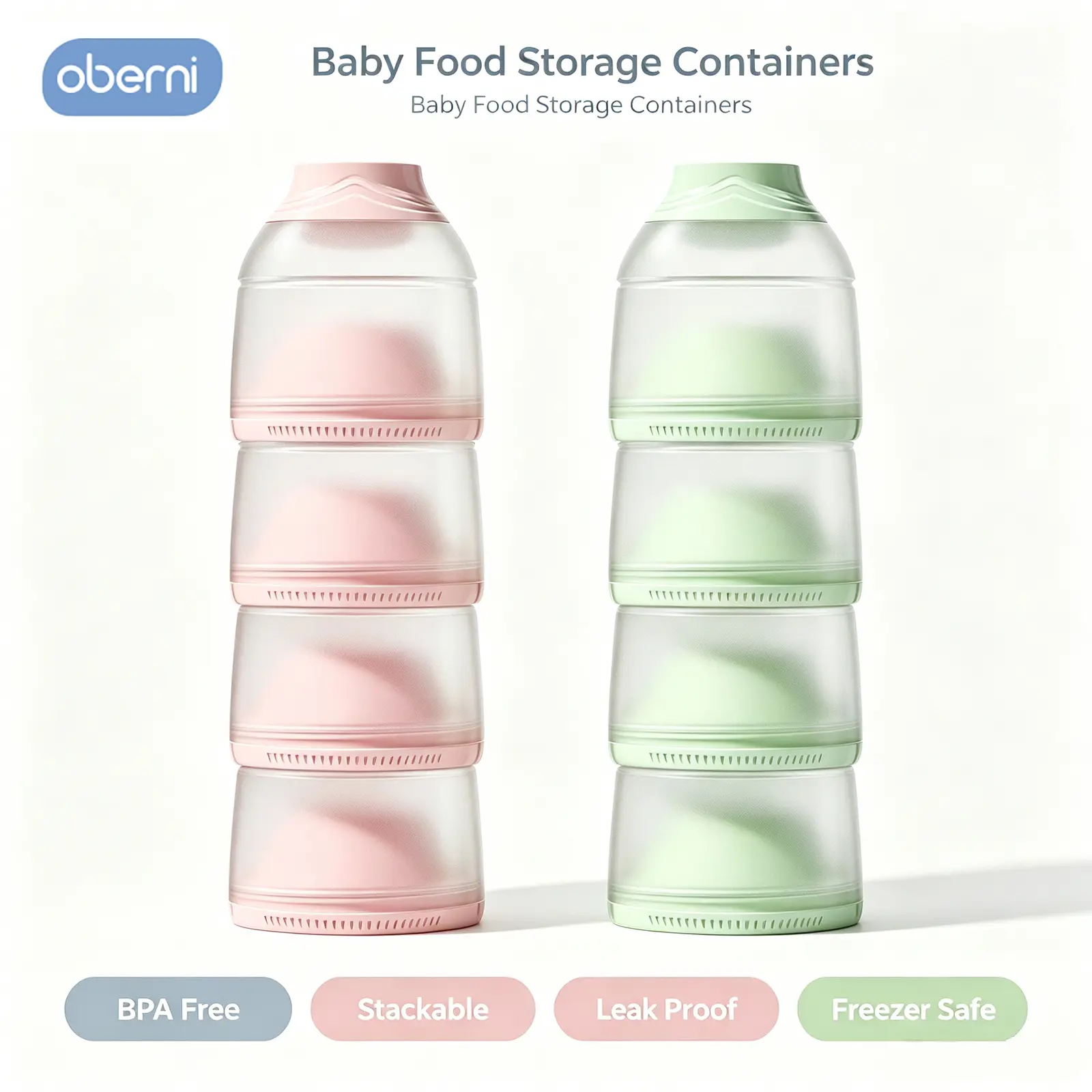 Oberni 4-Layer Stackable Formula Dispenser, Leakproof Plastic Container and Canister, Compact Bottle Storage Organizer for Baby Travel, BPA-Free