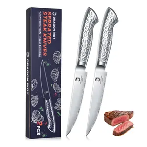 【February Faves】Dragon Riot Steak Knives Set of 2 Serrated Edge Steak Knife Set Japanese Stainless Steel Dinner Knife Diswasher Safe Steak Knives with Box