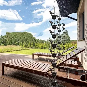 2.4m Outdoor Bird-Shaped Rain Chain, Vintage Metal Water Guide, Roof Gutter Drainage Hanging Decor, Ideal for Halloween, Thanksgiving, New Year, Birthday, Moving Gift