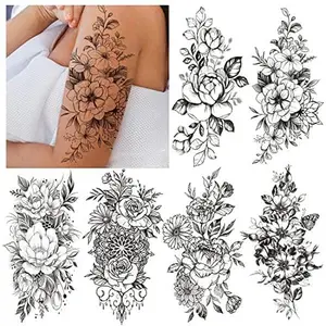 Temporary Tattoos for Women Adult, Long Lasting Realistic Half Arm Sleeve Tattoos, Waterproof Fake Tattoos Women, Semi Permanent Sexy Flower Stickers