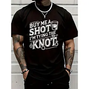 merch shirts Buy Me A Shot I'm Tying Knot Wedding Bachelor T-Shirt |   Men'S Breathable, Sweat-Wicking, Soft Graphic Tee Suitable for Daily Commutes, Home Lounge, and Casual Wear |   2026 New Year'S Party Street Style Outfits, All-Season, Vintage Sty