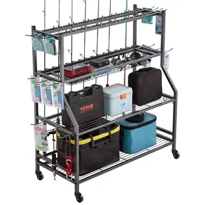 VEVOR Fishing Rod Holder for 15-Rods,  Mobile Fishing Pole Rack Cart with Wheels, Fish Gear Equipment Organizer for Garage Home Indoor Use, for Tackle Box Reel Accessories Storage, Gifts for Men